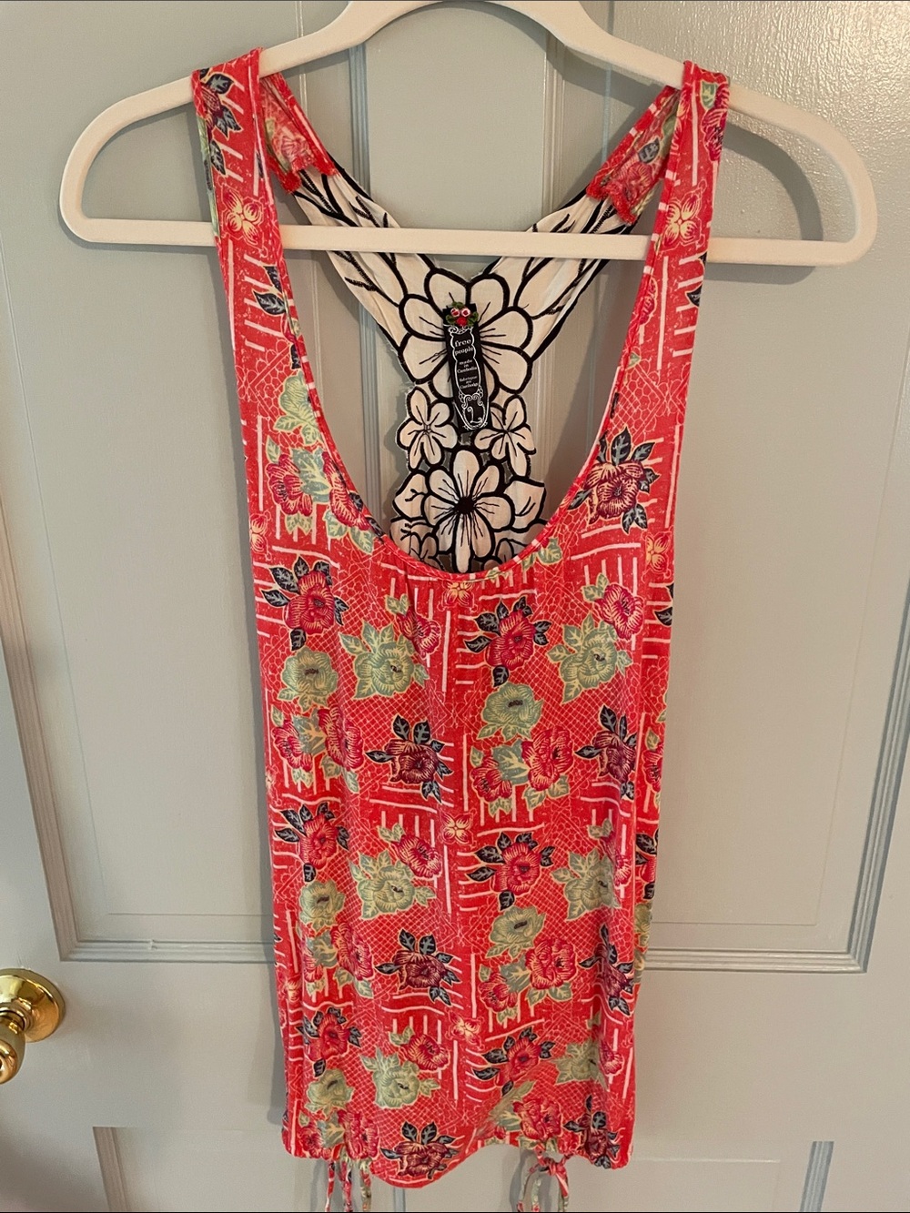 Free People Multi Color Floral Tank Embroidered Large